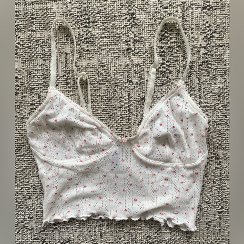 Blush Detente pointelle White and Pink Floral Top